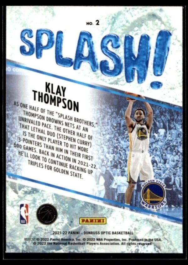 2021 Donruss Optic Splash! Golden State Warriors #2 Klay Thompson