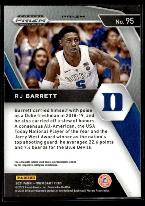 2021 Panini Prizm Draft Picks Duke Blue Devils #95 RJ Barrett Orange Cracked Ice
