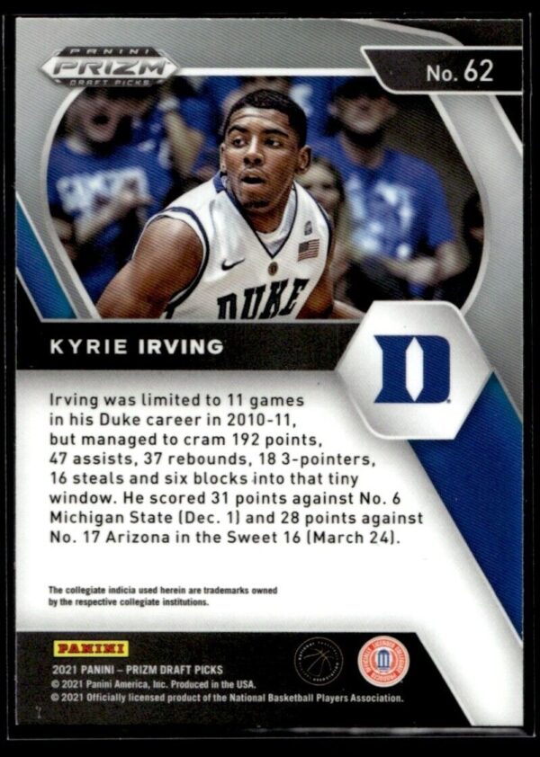 2021 Panini Prizm Draft Picks Duke Blue Devils #62 Kyrie Irving
