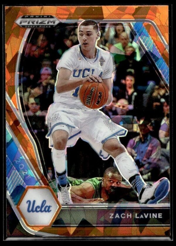 _10 2021 Panini Prizm Draft Picks UCLA Bruins #80 Zach LaVine Orange Cracked Ice