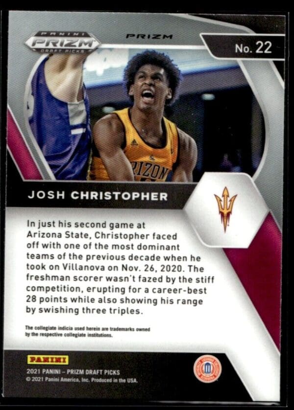 2021 Panini Prizm Draft Picks Arizona State Sun Devils #22 Josh Christopher RC R