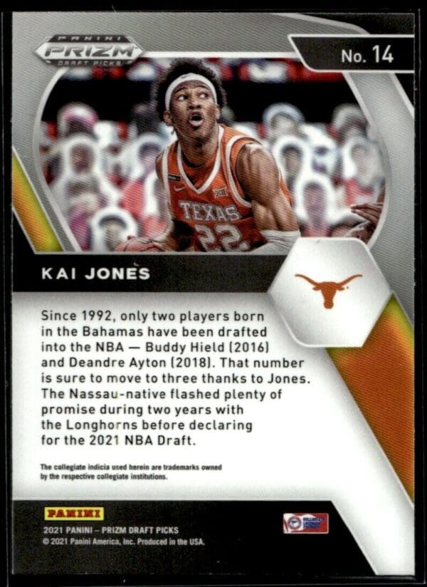 _10 2021 Panini Prizm Draft Picks Texas Longhorns #14 Kai Jones RC Rookie