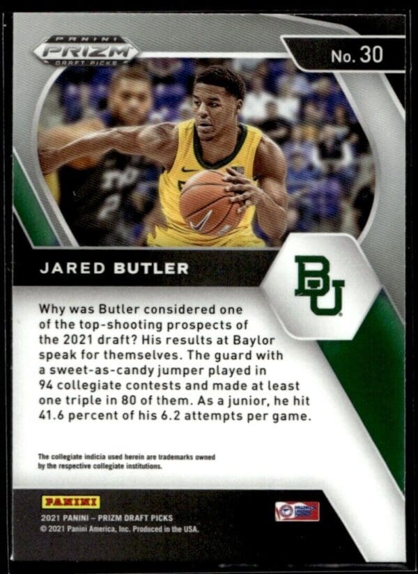 2021 Panini Prizm Draft Picks Baylor Bears #30 Jared Butler RC Rookie