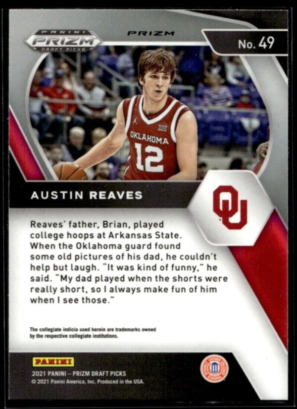 2021 Panini Prizm Draft Picks Oklahoma Sooners #49 Austin Reaves RC Rookie Orang
