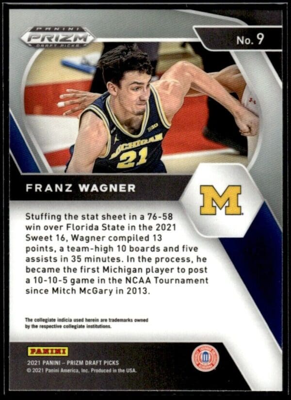 2021 Panini Prizm Draft Picks Michigan Wolverines #9 Franz Wagner RC Rookie