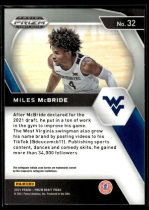 2021 Prizm Draft Picks West Virginia Mountaineers #32 Miles McBride RC