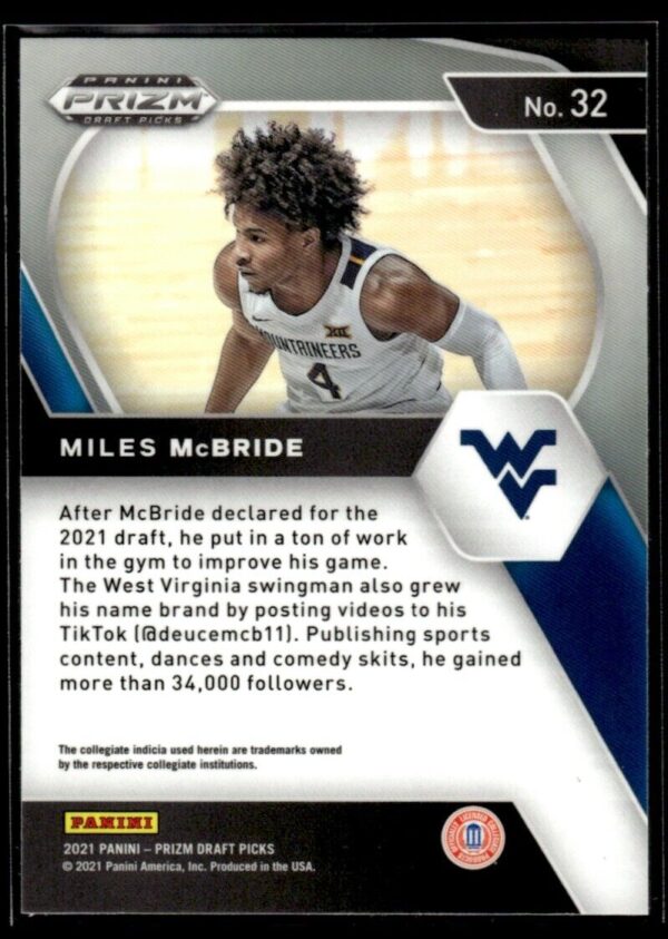 _10 2021 Prizm Draft Picks West Virginia Mountaineers #32 Miles McBride RC