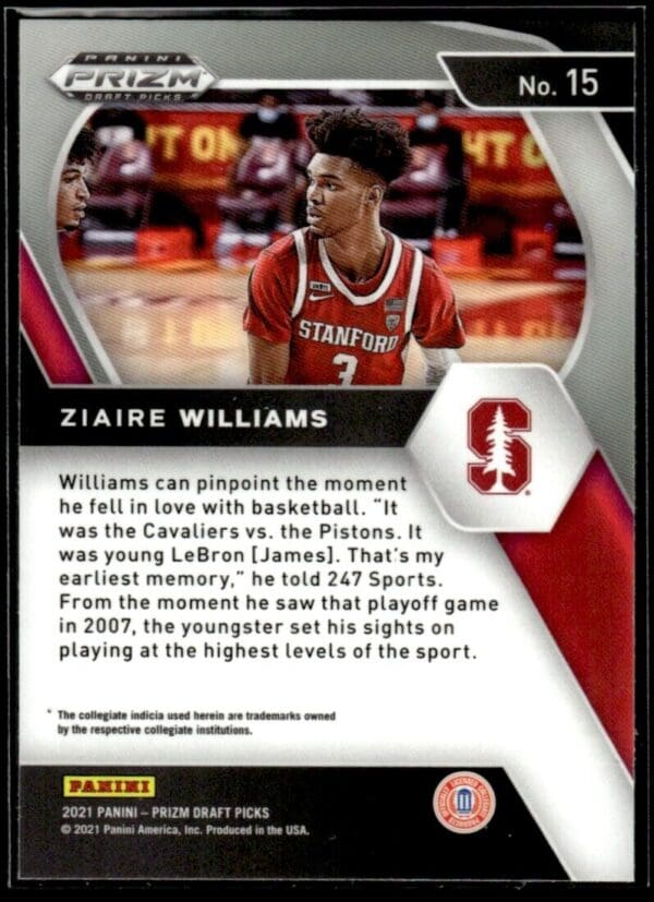2021 Panini Prizm Draft Picks Memphis Grizzlies #15 Ziaire Williams RC Rookie