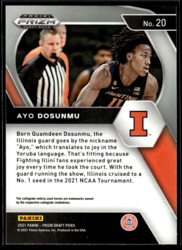 2021 Panini Prizm Draft Picks Illinois Fighting Illini #20 Ayo Dosunmu RC Rookie