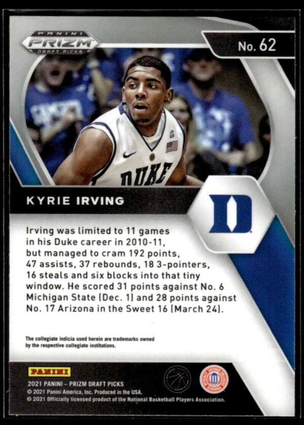 _10 2021 Panini Prizm Draft Picks Duke Blue Devils #62 Kyrie Irving