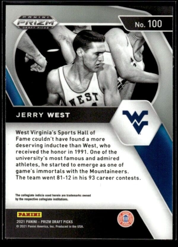 _10 2021 Panini Prizm Draft Picks West Virginia Mountaineers #100 Jerry West