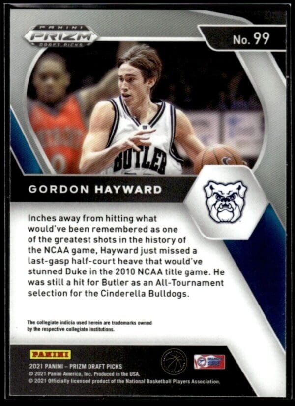 2021 Panini Prizm Draft Picks Butler Bulldogs #99 Gordon Hayward