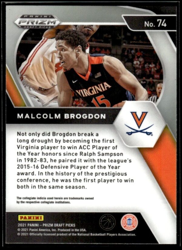 2021 Panini Prizm Draft Picks Virginia Cavaliers #74 Malcolm Brogdon
