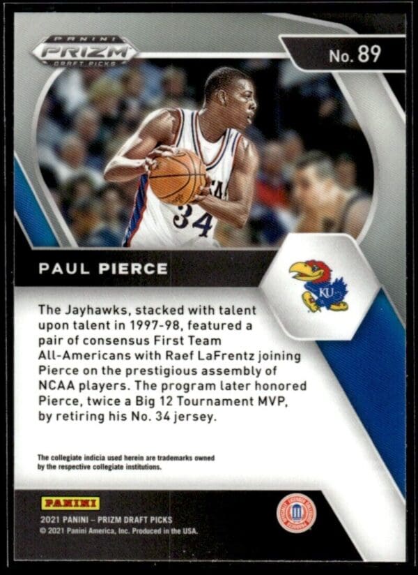 2021 Panini Prizm Draft Picks Kansas Jayhawks #89 Paul Pierce