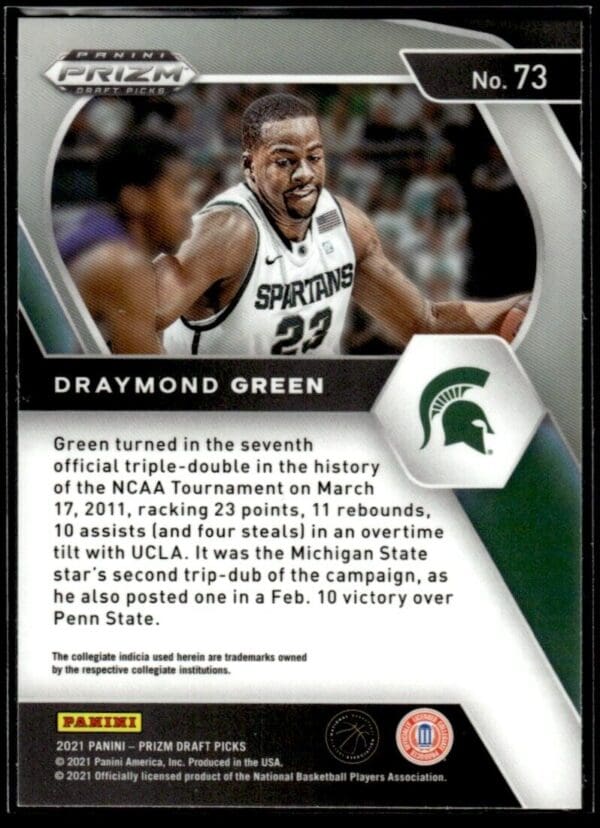 _10 2021 Panini Prizm Draft Picks Michigan State Spartans #73 Draymond Green