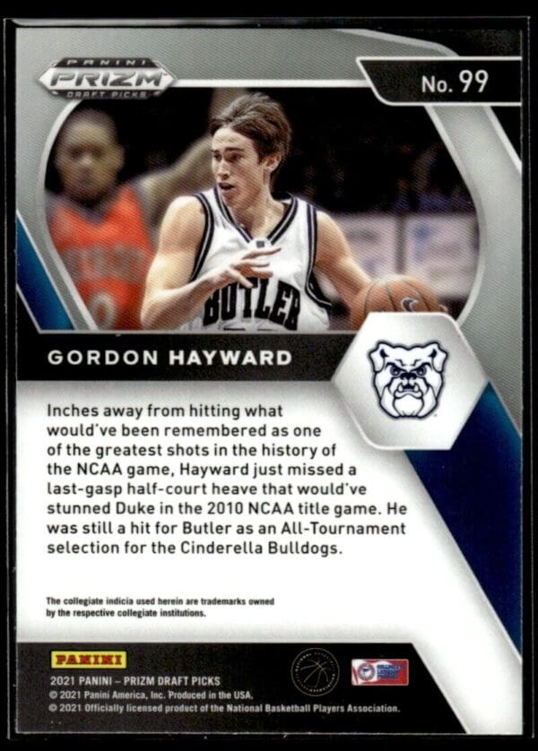 2021 Panini Prizm Draft Picks Butler Bulldogs #99 Gordon Hayward