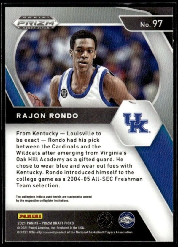 _10 2021 Panini Prizm Draft Picks Kentucky Wildcats #97 Rajon Rondo