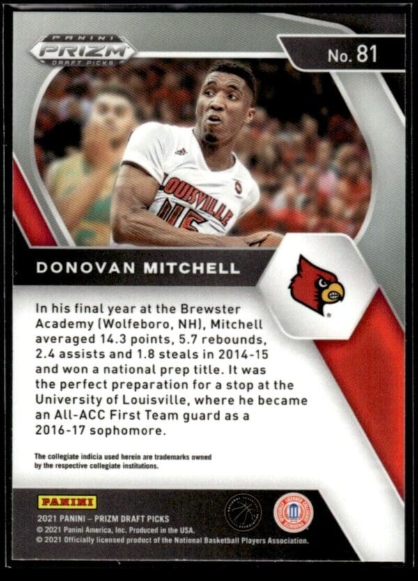 2021 Panini Prizm Draft Picks Louisville Cardinals #81 Donovan Mitchell