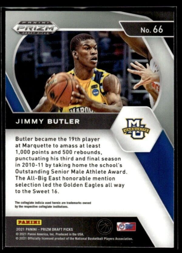 2021 Panini Prizm Draft Picks Marquette Golden Eagles #66 Jimmy Butler