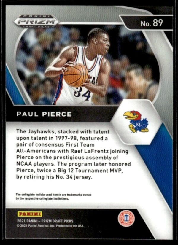 2021 Panini Prizm Draft Picks Kansas Jayhawks #89 Paul Pierce