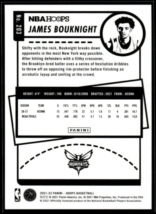 2021 NBA Hoops Charlotte Hornets #203 James Bouknight RC Rookie