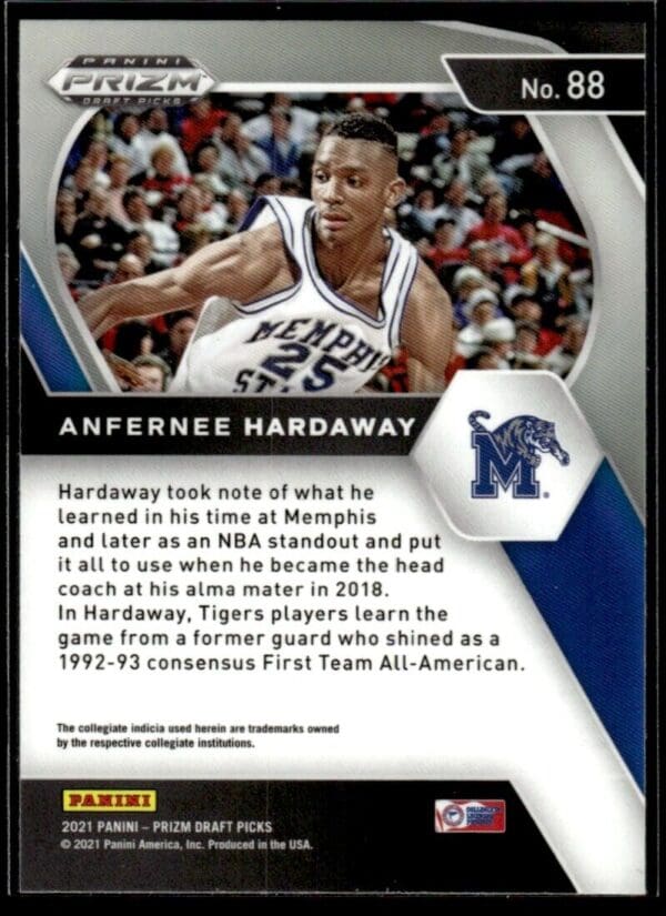 2021 Panini Prizm Draft Picks Memphis Tigers #88 Anfernee Hardaway