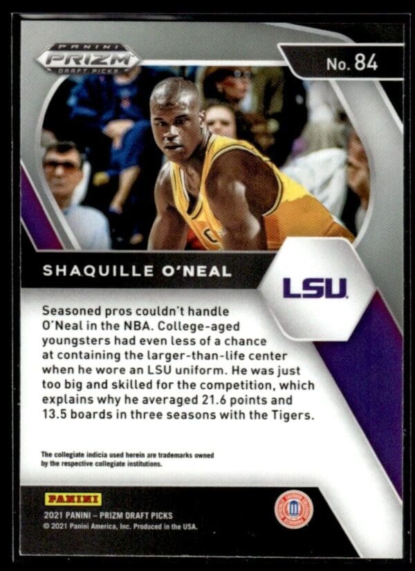 2021 Panini Prizm Draft Picks LSU Tigers #84 Shaquille O'Neal