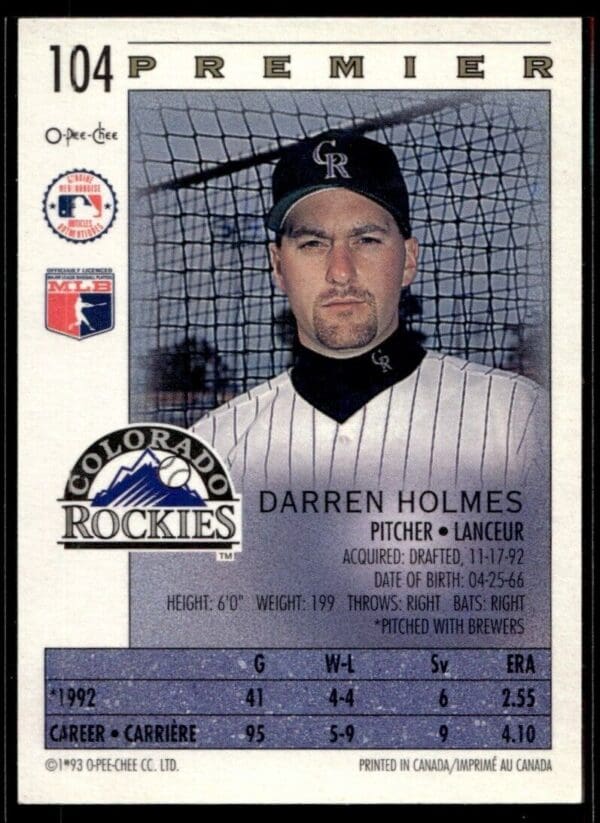 1993 O-Pee-Chee Premier Colorado Rockies #104 Darren Holmes