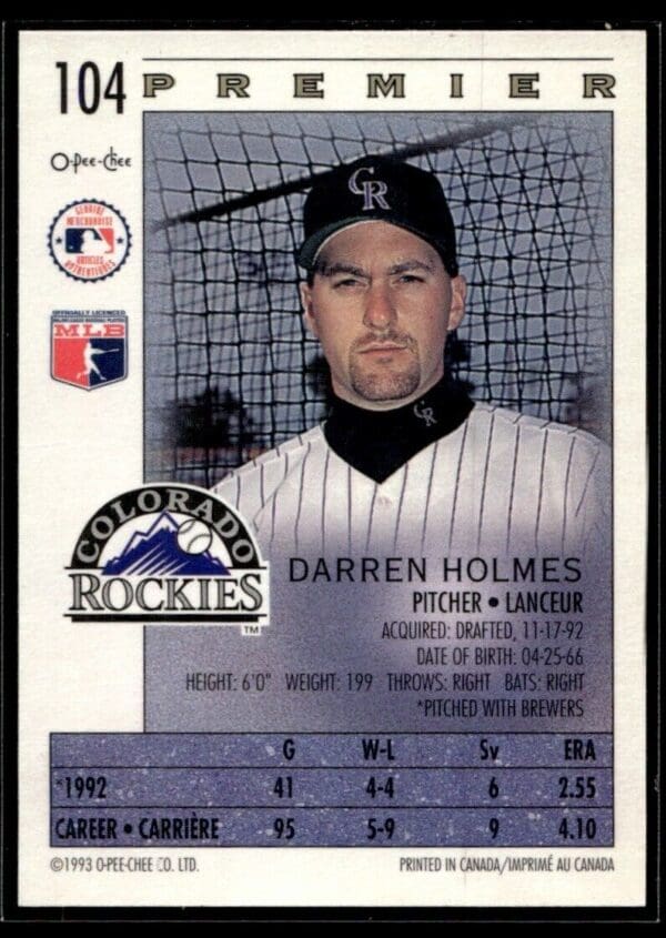 _10 1993 O-Pee-Chee Premier Colorado Rockies #104 Darren Holmes
