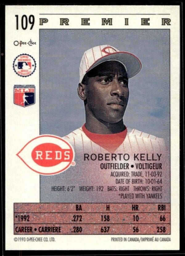 1993 O-Pee-Chee Premier Cincinnati Reds #109 Roberto Kelly
