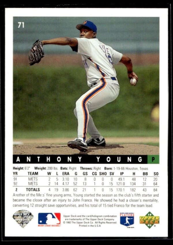 1993 Upper Deck New York Mets #71 Anthony Young