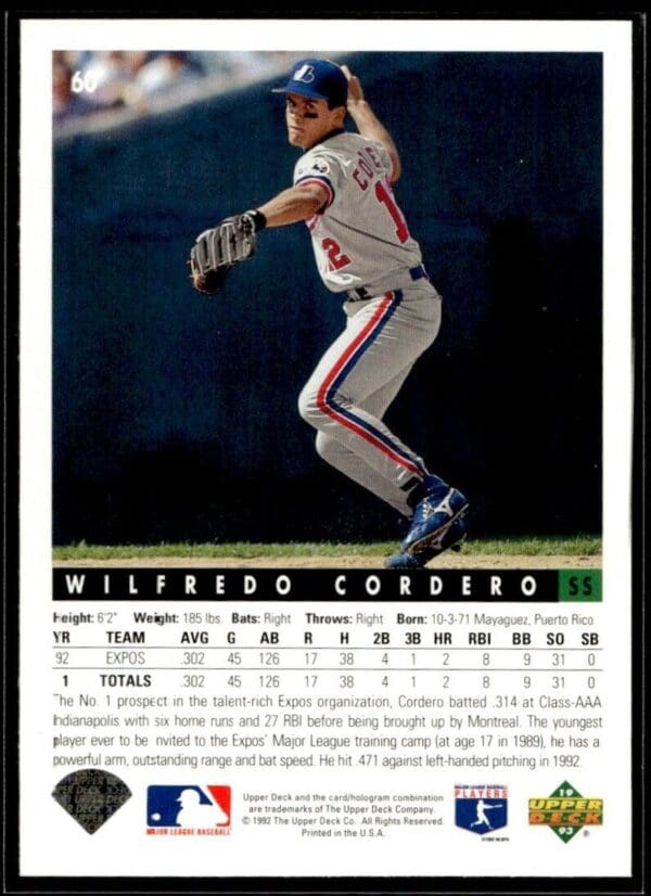 _10 1993 Upper Deck Montreal Expos #60 Wilfredo Cordero
