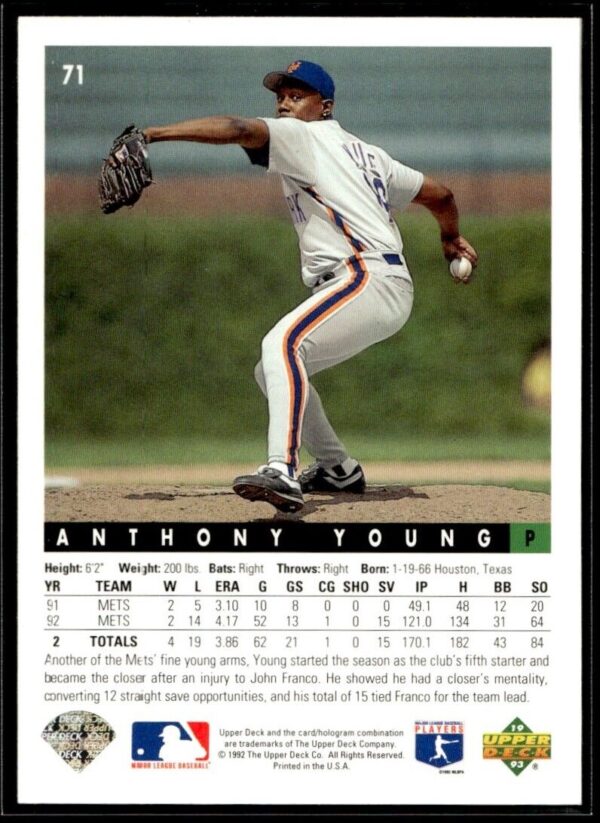 1993 Upper Deck New York Mets #71 Anthony Young