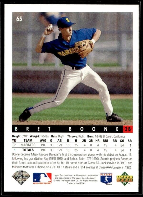 1993 Upper Deck Seattle Mariners #65 Bret Boone