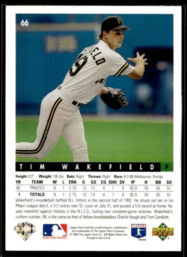 1993 Upper Deck Pittsburgh Pirates #66 Tim Wakefield