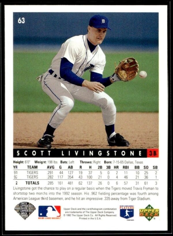 1993 Upper Deck Detroit Tigers #63 Scott Livingstone