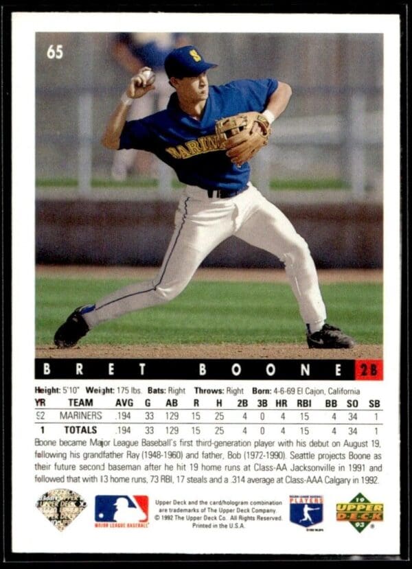 1993 Upper Deck Seattle Mariners #65 Bret Boone