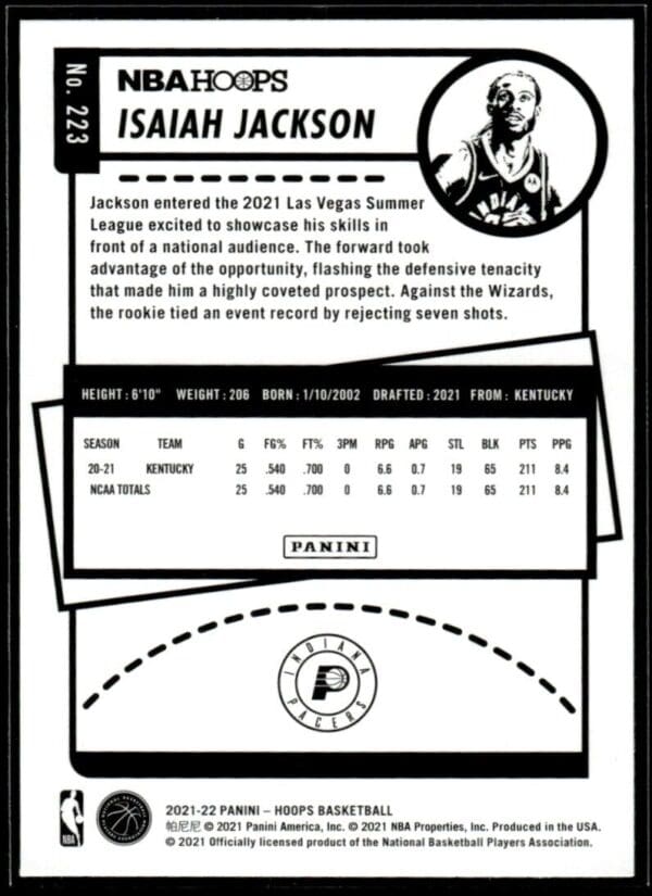 2021 NBA Hoops Indiana Pacers #223 Isaiah Jackson RC Rookie