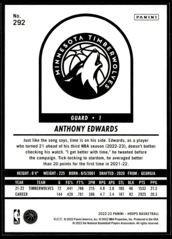 2022 Hoops Tribute Minnesota Timberwolves #292 Anthony Edwards