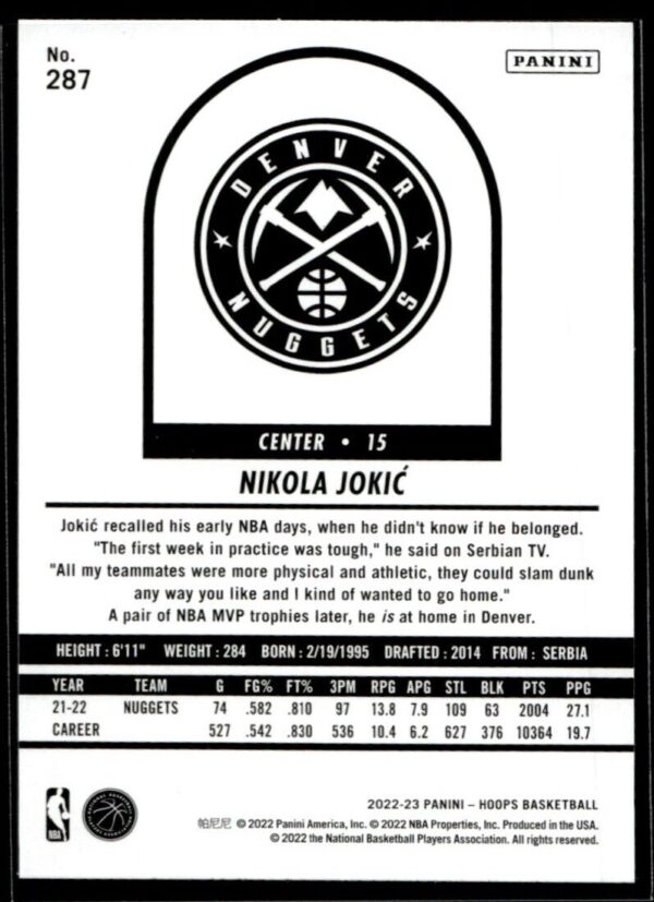 2022 Hoops Tribute Denver Nuggets #287 Nikola Jokic