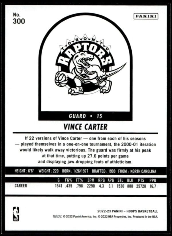 _10 2022 Hoops Tribute Toronto Raptors #300 Vince Carter
