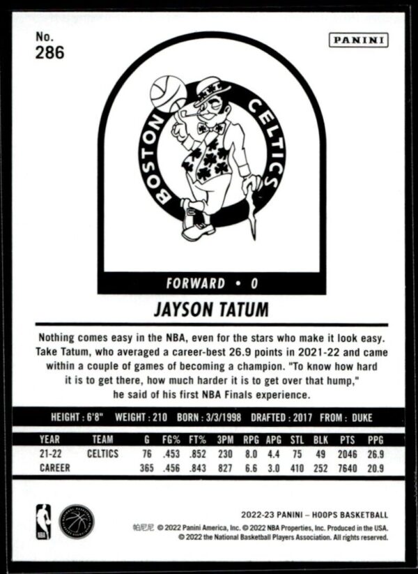 2022 Hoops Tribute Boston Celtics #286 Jayson Tatum