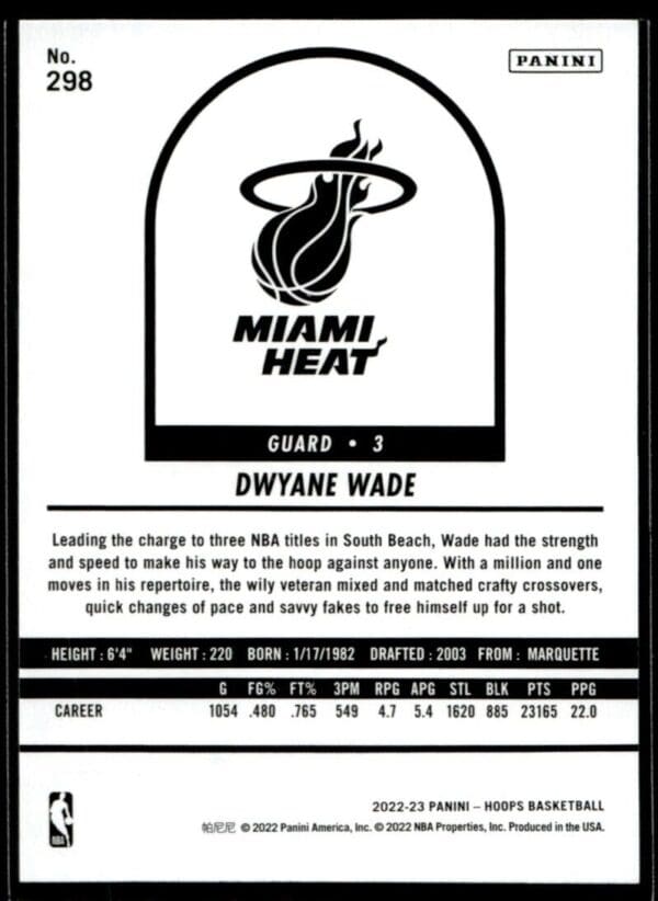 2022 Hoops Tribute Miami Heat #298 Dwyane Wade