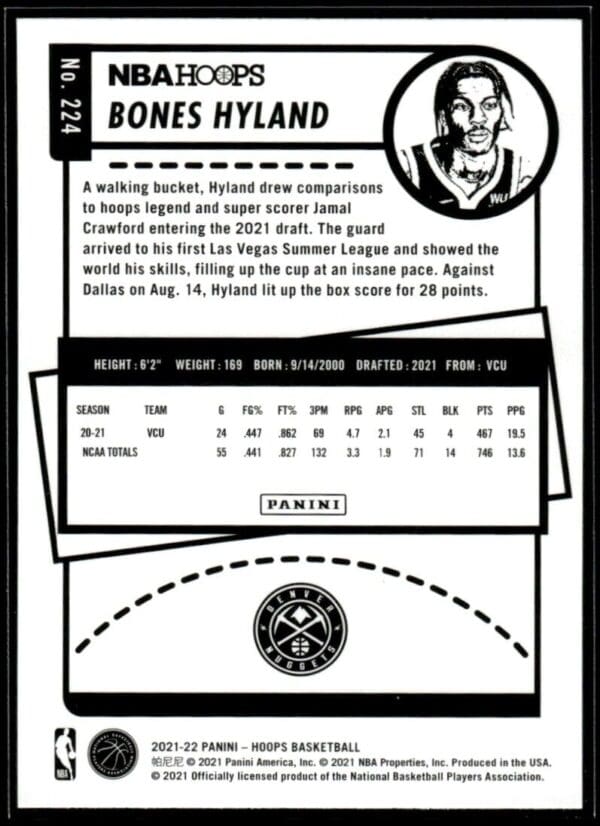 2021 NBA Hoops Denver Nuggets #224 Bones Hyland RC Rookie