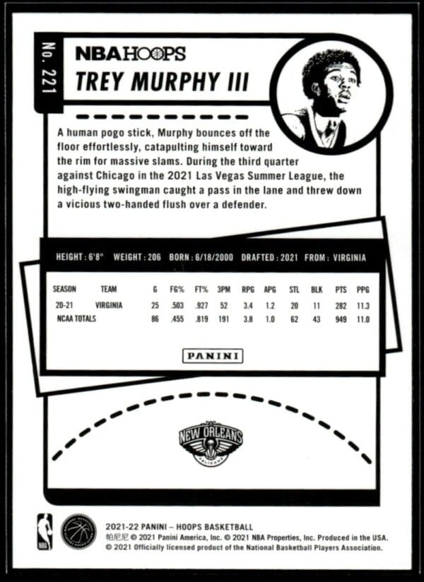 2021 NBA Hoops New Orleans Pelicans #221 Trey Murphy III RC Rookie
