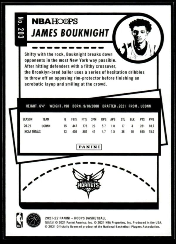 2021 NBA Hoops Charlotte Hornets #203 James Bouknight RC Rookie