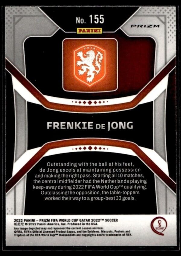 2022 Panini Prizm FIFA World Cup Qatar Netherlands #155 Frenkie de Jong Hyper
