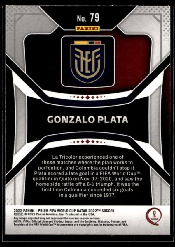 2022 Panini Prizm FIFA World Cup Qatar Ecuador #79 Gonzalo Plata RC Rookie