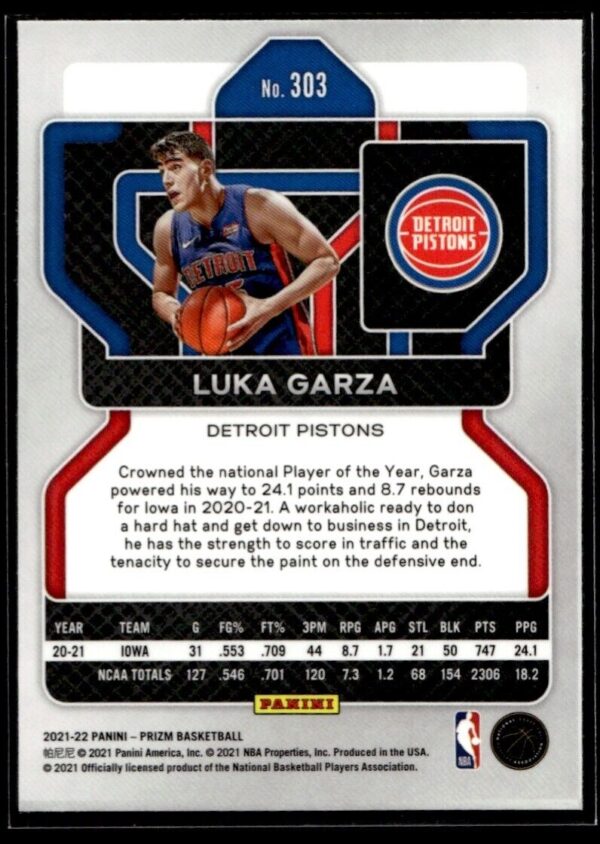 2021 Panini Prizm Detroit Pistons #303 Luka Garza RC Rookie