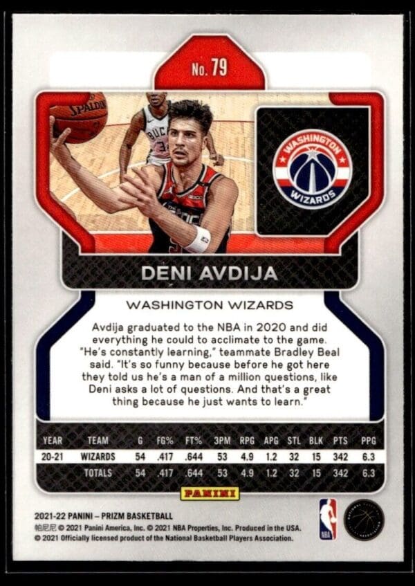 2021 Panini Prizm Washington Wizards #79 Deni Avdija